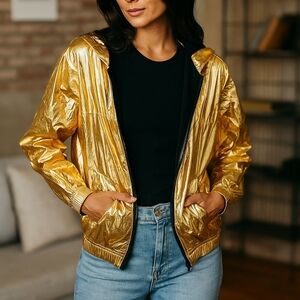 Zadig & Voltaire Koody Gold Metallic Windbreaker Jacket
